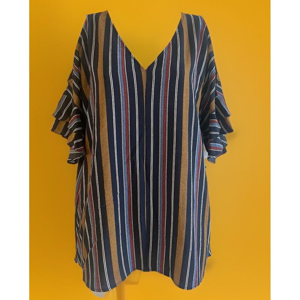 New Andree by Unit Striped Ruffle Blouse Size Medium M‎ Top Summer Workwear NWT